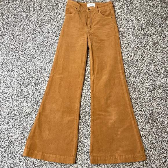 ROLLA'S Brown/Tan High Waist Flare Wide Leg Jeans Retro Chic - Picture 2 of 9